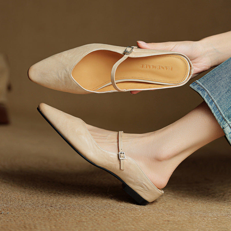 Pointed Toe Ankle Strap Buckle Flat Mary Jane Shoes