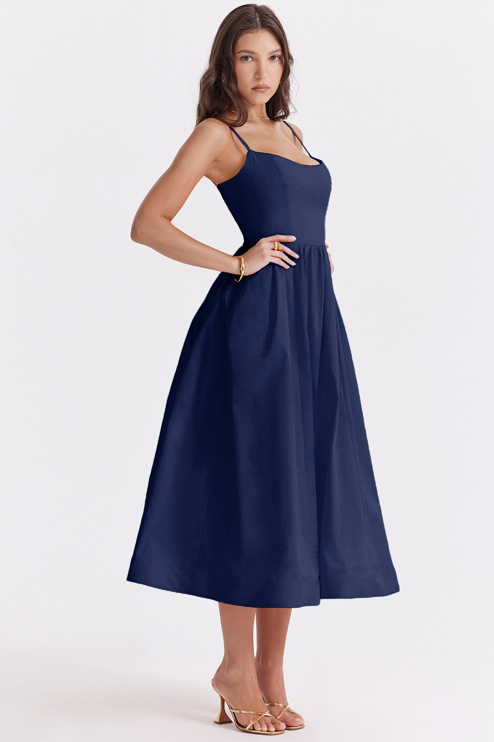 Spaghetti Strap Scoop Neck Fit and Flare Midi Dress