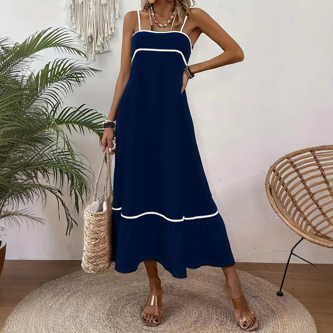 Contrast Piping Square Neck Cami Ruffle Hem Maxi Dress 2