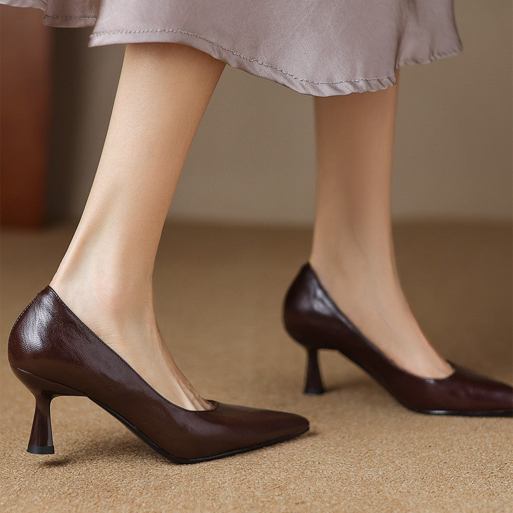 Pointed Toe Slip On Sculpted Mid Heel Pumps