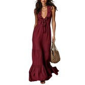 Deep V-Neck Sleeveless Ruffle Tiered Maxi Dress 5