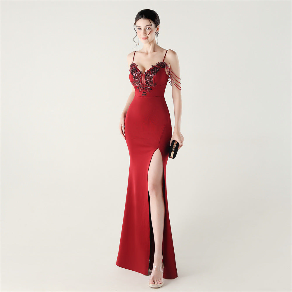Bead Tube Applique Handmade Beaded Boning Corset Waist Trimming Lace up Satin Evening Dress Cocktail Social Slimming Slim Fit - FashionAxe