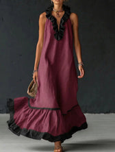 Sleeveless Ruffle Trim Tiered Linen Maxi Dress 6
