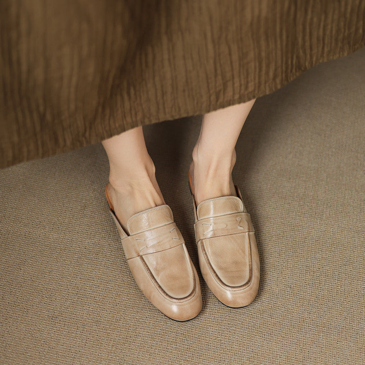 Square Toe Flat Penny Loafer Mules