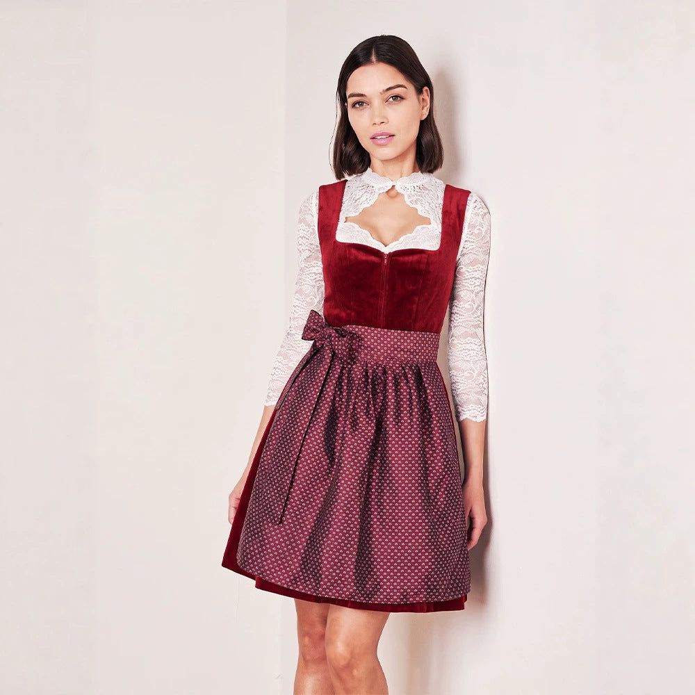 Women Wine Red Spring Elegant Velvet Dress