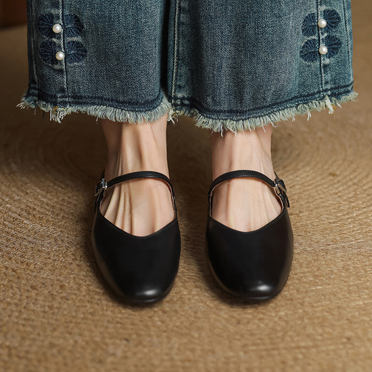 Round Toe Cross Strap Flat Mary Jane Mules