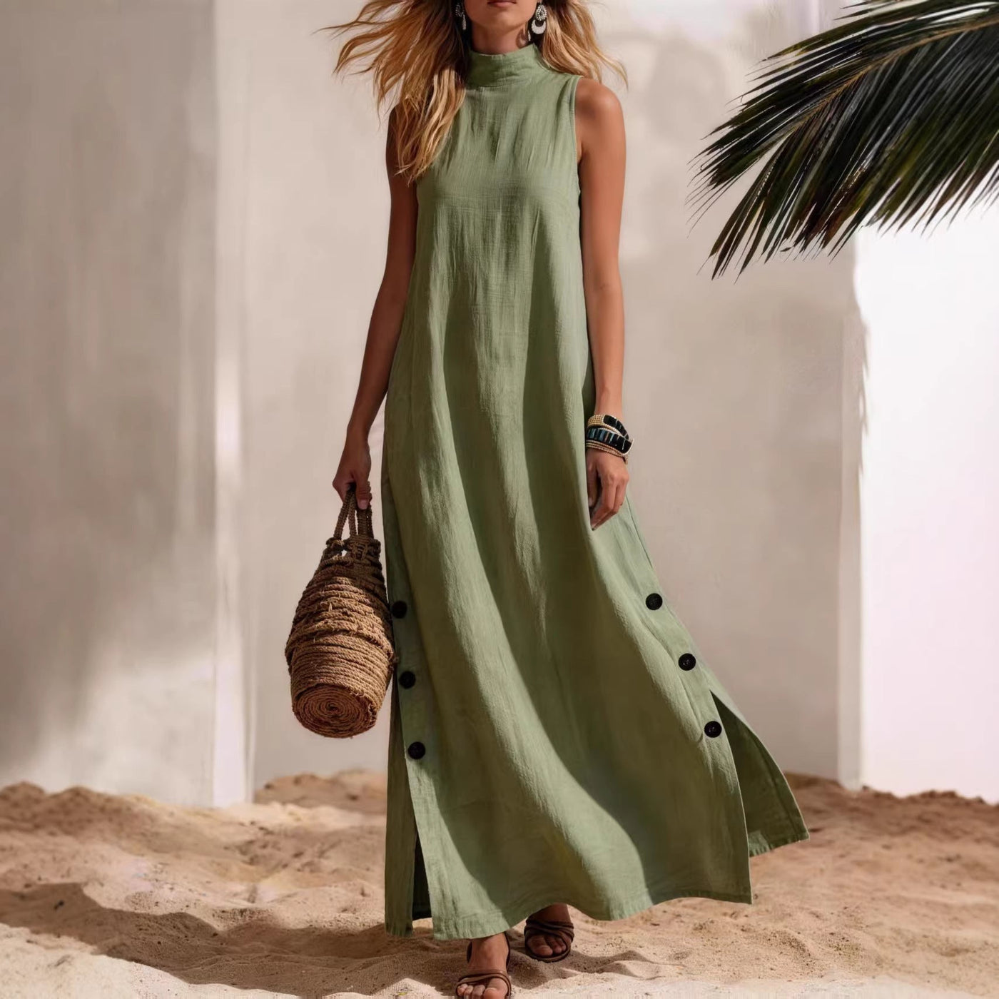 High Neck Sleeveless Side Slit Maxi Dress 3