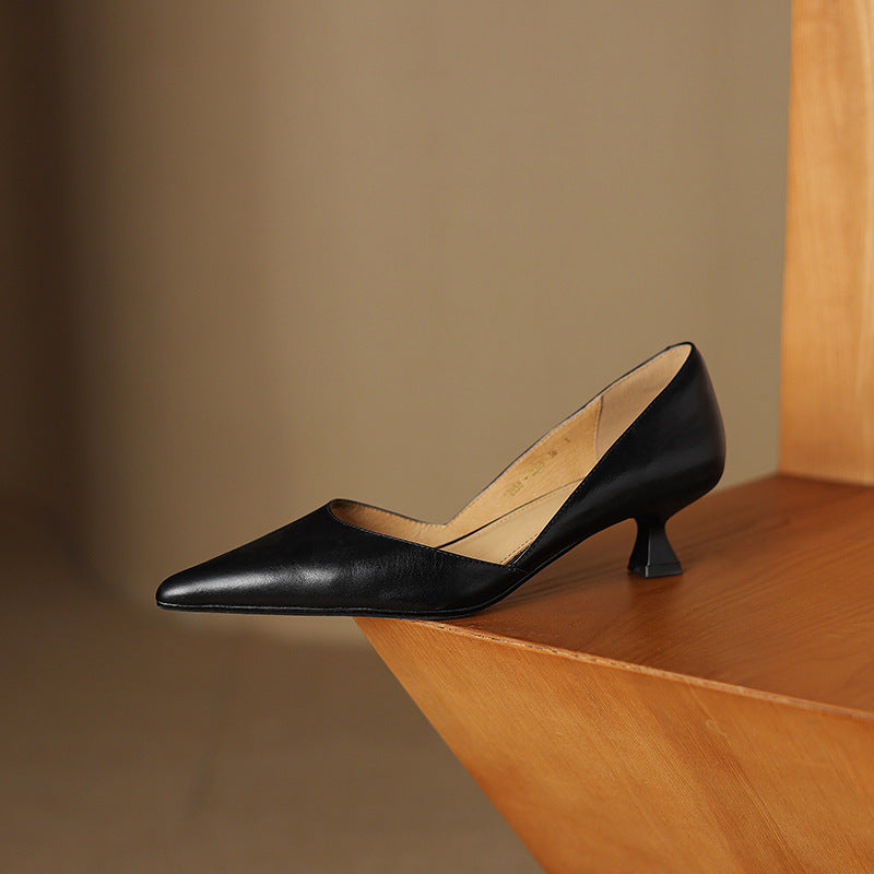 Pointed Toe Slip On Flared Kitten Heel Pumps