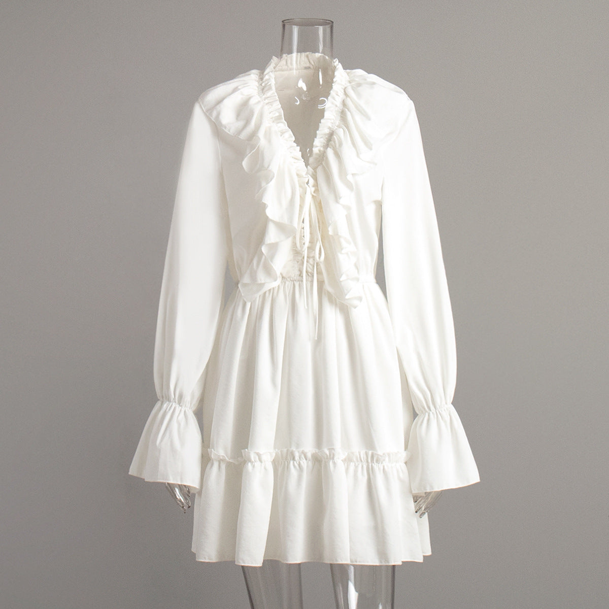 Deep V-Neck Long Sleeve Ruffle Tiered Mini Dress 6