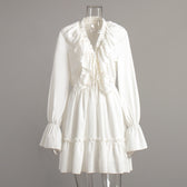 Deep V-Neck Long Sleeve Ruffle Tiered Mini Dress 6