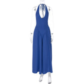 Halter Deep V-Neck Backless Satin Midi Dress 11