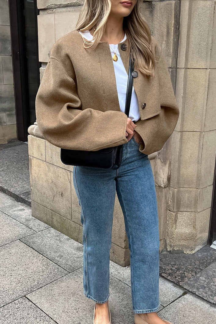 Brown Relaxed-fit Short Wool Coat