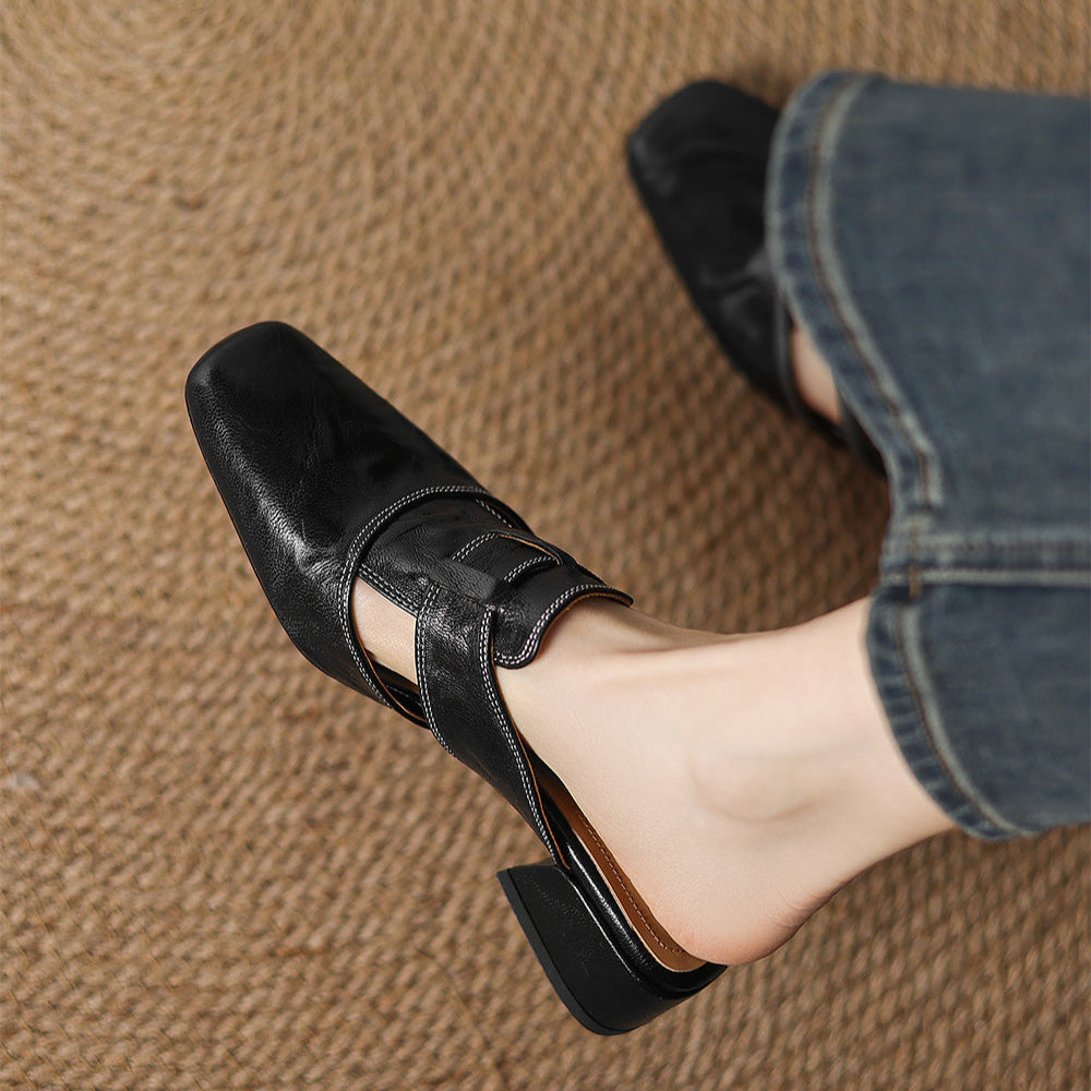 Pointed Toe Block Heel Slip On Mules