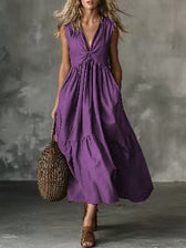 Deep V-Neck Sleeveless Twist Front Tiered Maxi Dress 8