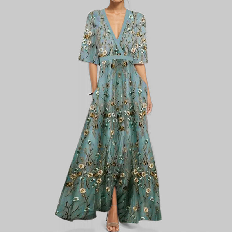 Abstract Print Deep V-Neck Wrap Maxi Dress 12