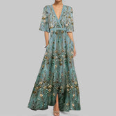 Abstract Print Deep V-Neck Wrap Maxi Dress 12
