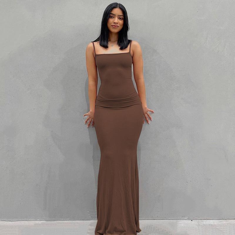 Scoop Neck Spaghetti Strap Bodycon Mermaid Maxi Dress 13