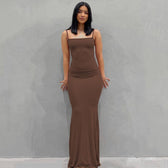 Scoop Neck Spaghetti Strap Bodycon Mermaid Maxi Dress 13
