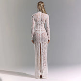 Elegant Luxurious White Lace Maxi Dress - View 2