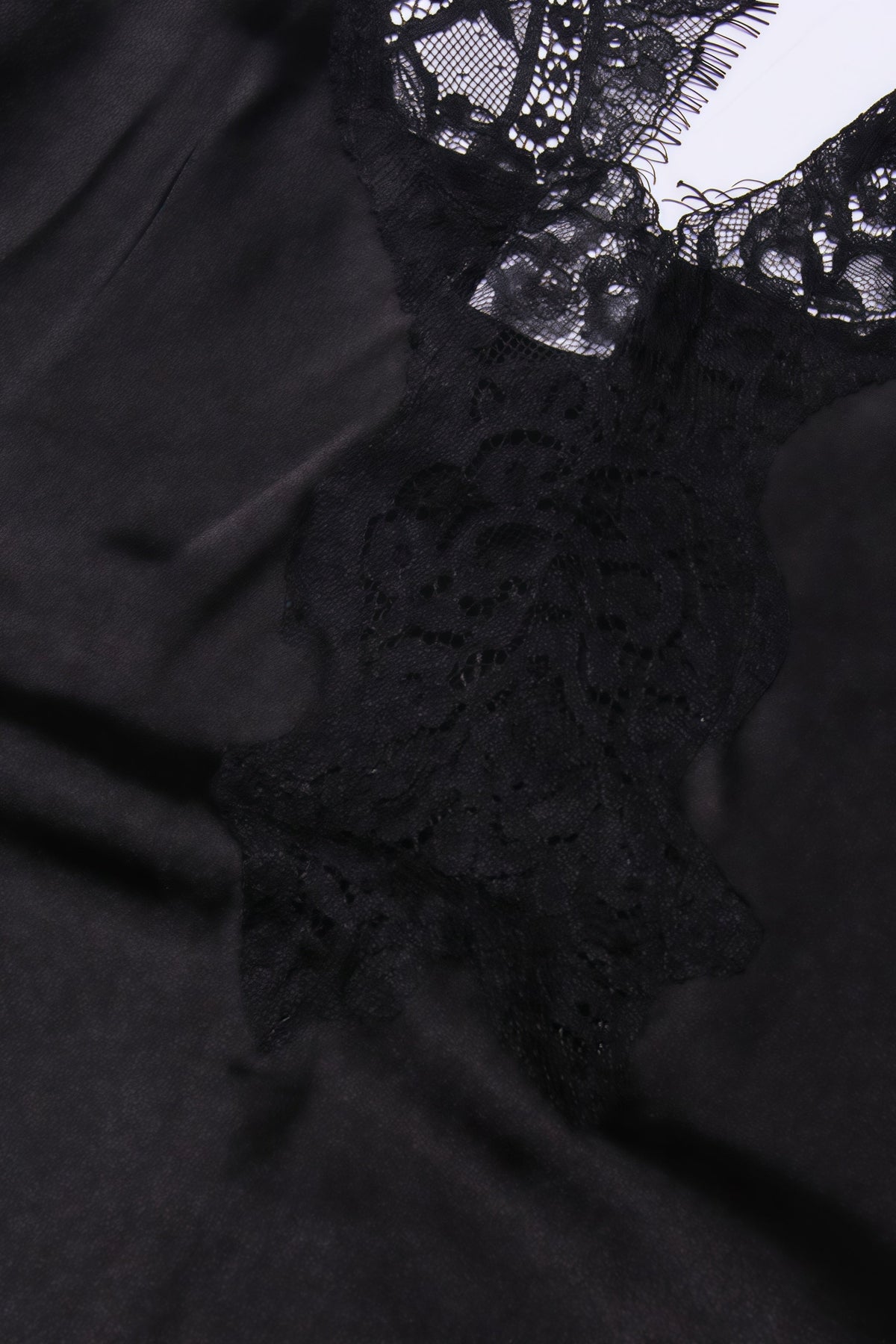 V-Neck Lace Trim Contrast Panel Satin Slip Maxi Dress 9