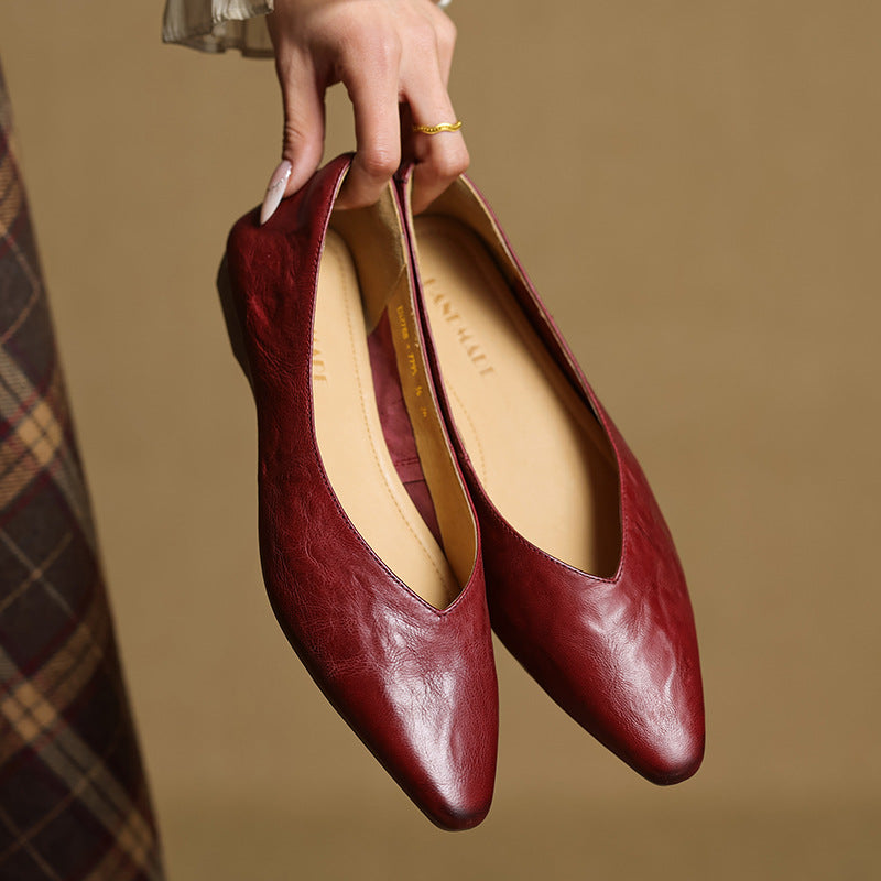 Pointed Toe V Cut Slip On Flats