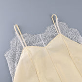 Linen Look Lace Trim Spaghetti Strap Slip Mini Dress 8