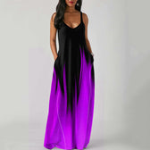 V-Neck Spaghetti Strap Ombre Pocket Loose Maxi Dress 12