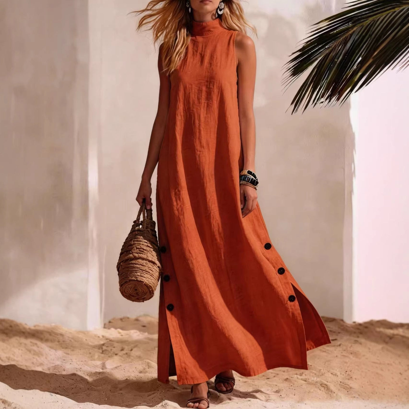 High Neck Sleeveless Side Slit Maxi Dress 4