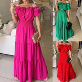 Off Shoulder Puff Sleeve Smocked Tiered Maxi Dress