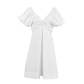 V-Neck Puff Sleeve Ruched Mini Dress Summer 7