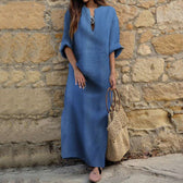 Split Neck Long Sleeve Pocket Kaftan Maxi Dress 2