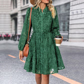 Textured Long Sleeve Button Front Tiered Mini Dress 8