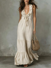 Deep V-Neck Sleeveless Ruffle Tiered Maxi Dress 8