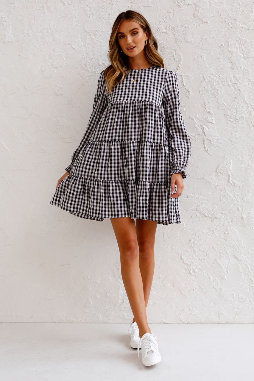 Urika Cotton Blend Plaid Babydoll Dress FINAL