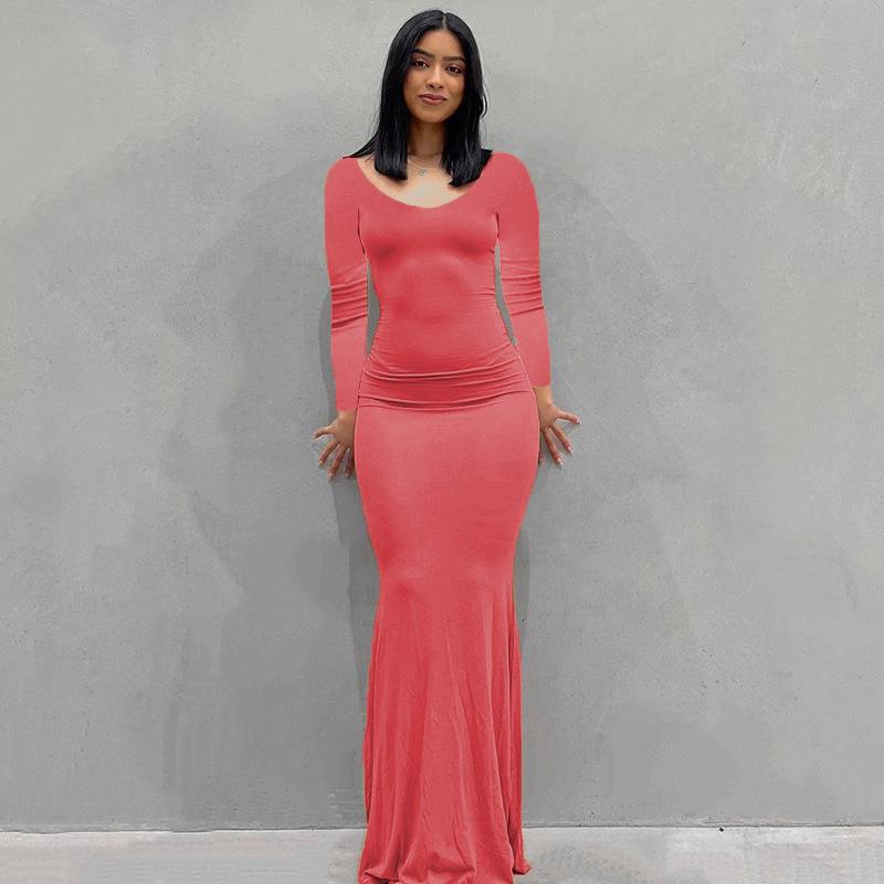 Scoop Neck Spaghetti Strap Bodycon Mermaid Maxi Dress 43