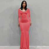 Scoop Neck Spaghetti Strap Bodycon Mermaid Maxi Dress 43