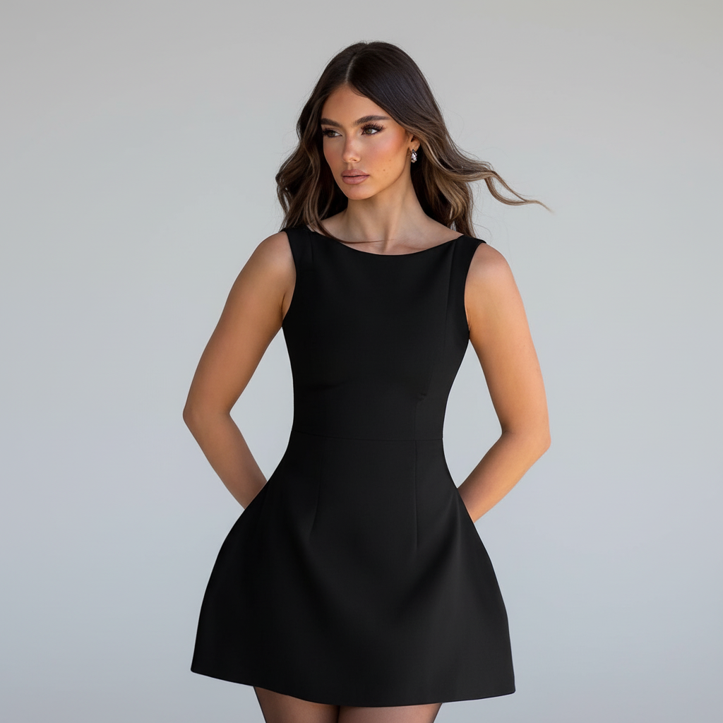 Boat Neck Sleeveless A-Line Mini Dress
