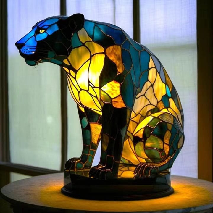 Panther Stained Glass Table Lamp