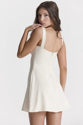 Satin Square Neck Suspender Strap Summer Party Mini Dress - White 10