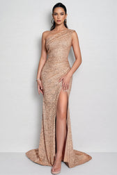 Tegane Slant Shoulder Sequin Maxi Dress