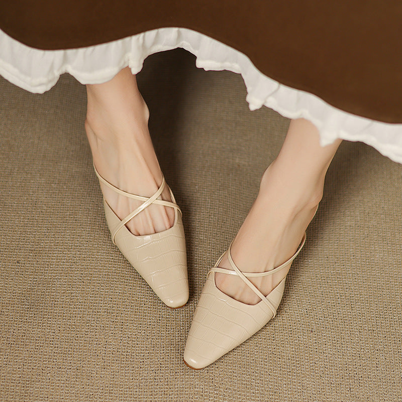 Pointed Toe Croc Look Kitten Heel Slingback Mules