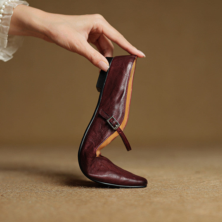 Pointed Toe Ankle Strap Buckle Flat Mary Jane