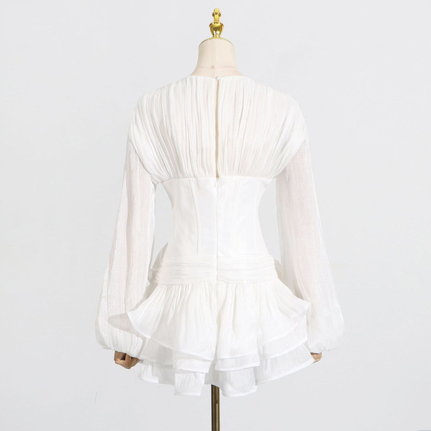 Chiffon Long Sleeve V-Neck Corset Tiered Mini Dress 4