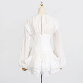 Chiffon Long Sleeve V-Neck Corset Tiered Mini Dress 4