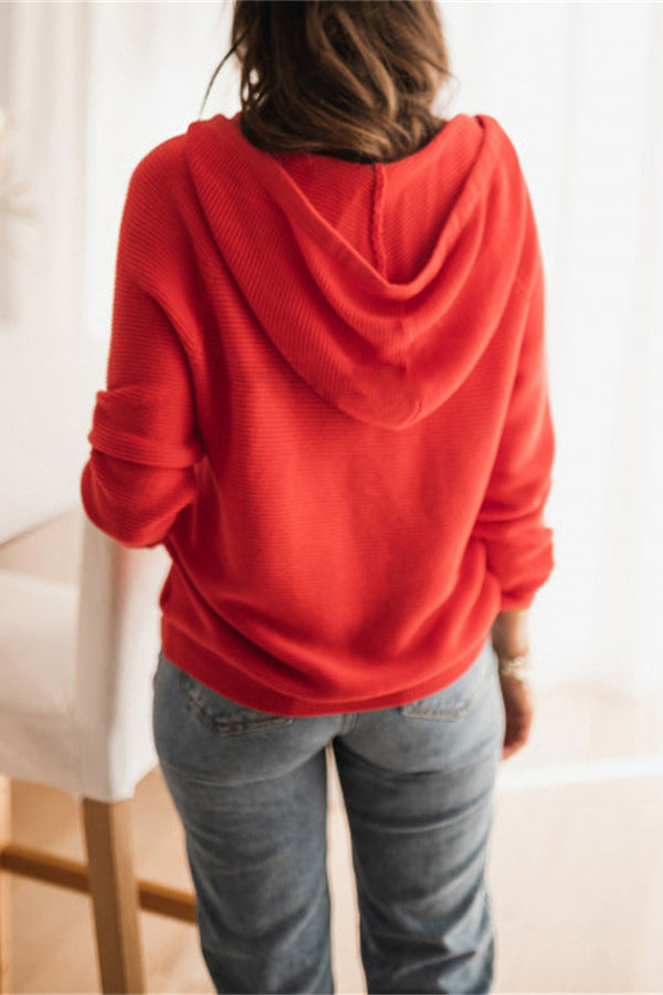 Button Neck Knit Hoodie