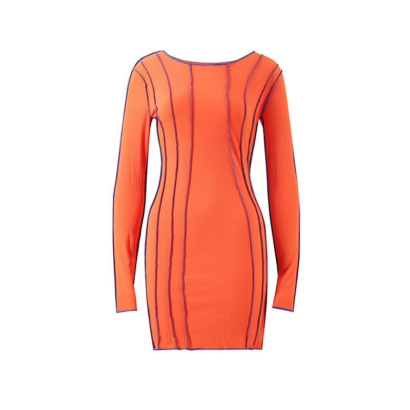 Contrast Lettuce Trim Crew Neck Long Sleeve Bodycon Midi Dress 7