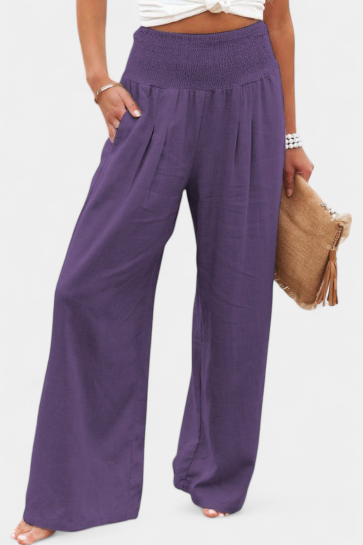 High Waist Smocked Wide Leg Pants
