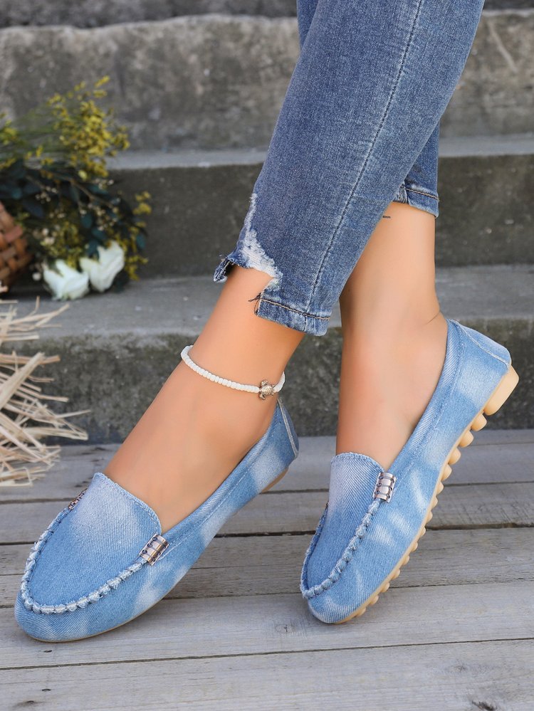 Distressed Shallow Denim Slip-On Shoes