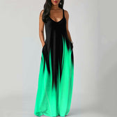 V-Neck Spaghetti Strap Ombre Pocket Loose Maxi Dress 13