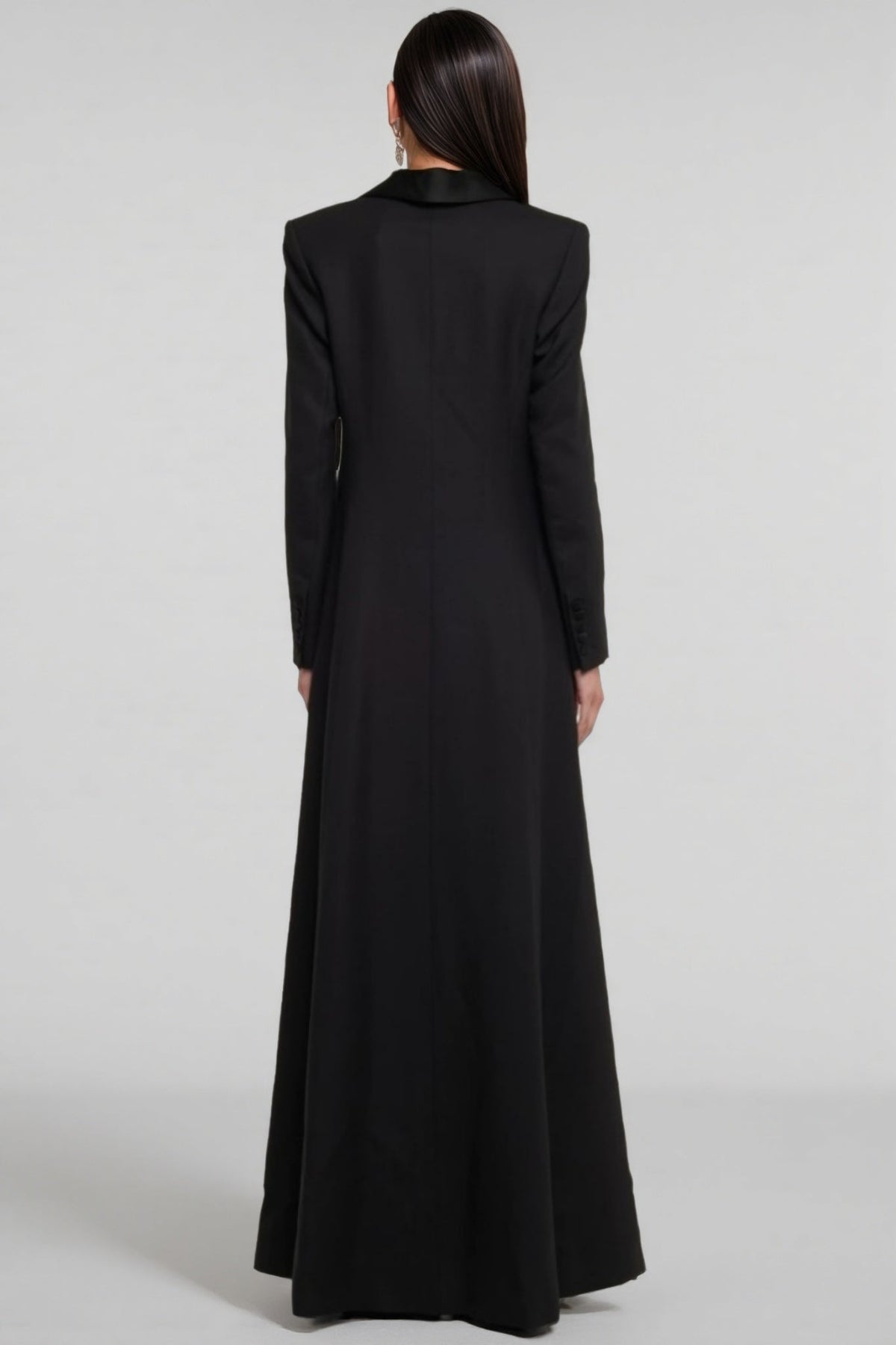 Deep V-Neck Long Sleeve Single Button Blazer Maxi Dress 2